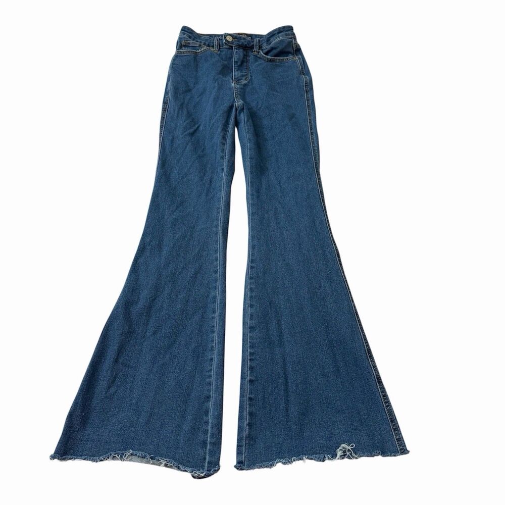 Judy Blue Flare Jeans Womens 26 Blue Raw Hem High-Rise Stretch Dark Wash 3/26